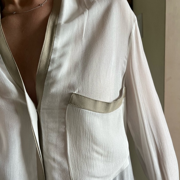 White Helmut Lang Blouse With Leather Detail - Picture 2 of 6